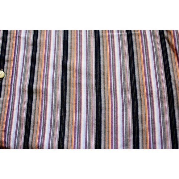 Thomas Dean Button Down Shirt Mens M Flip Cuff Orange Purple Stripe Cotton - Picture 6 of 9